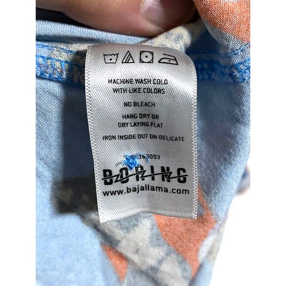 Baja Llama Purrfect Woman Leopard Blue Nighthawk Button Shirt Mens L Viscose - Picture 8 of 10